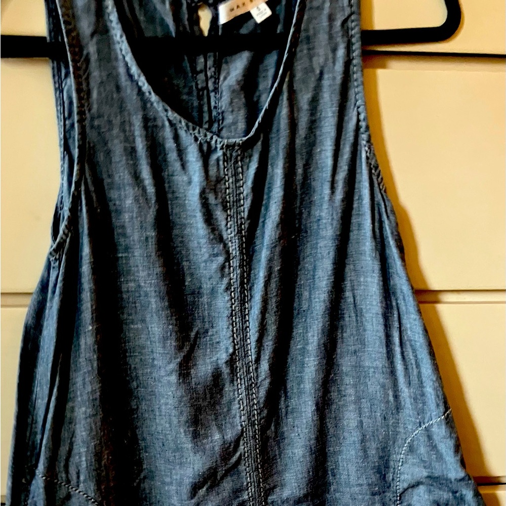 Max Studio Denim Look 100% Linen Blue Mini Dress